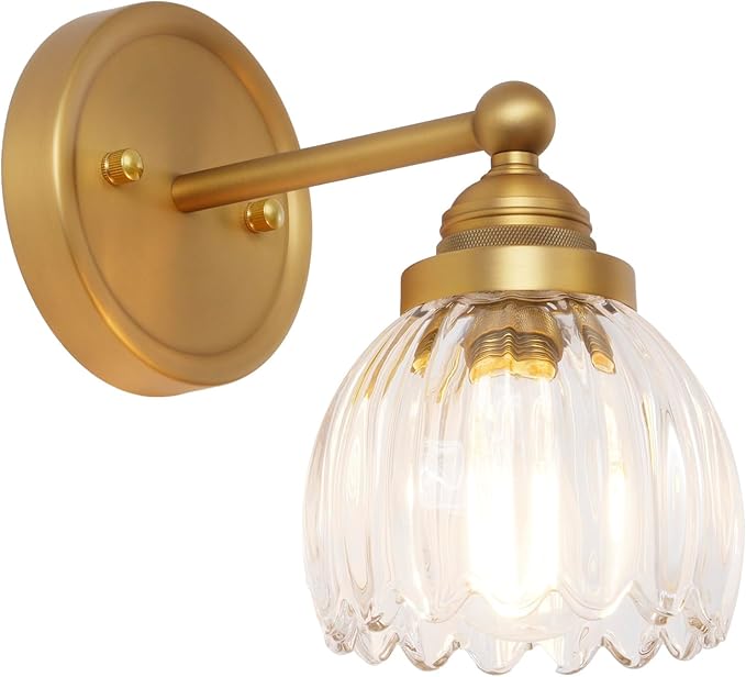 Vintage Hardwired Tulip Glass Wall Sconce Lighting, 1-Light Bathroom Vanity Light Fixture for Hallway Bedroom Living Room Bedside Nightstands Lights