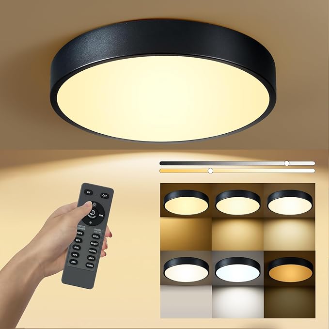 Black Flush Mount Ceiling Light 15 inch LED Dimmable Ceiling Lamp Remote Control 36W 5CCT(2700K-5000K) Bedroom Lamp Light Fixture for Bedroom Foyer Kitchen Entryway Closet Hallway