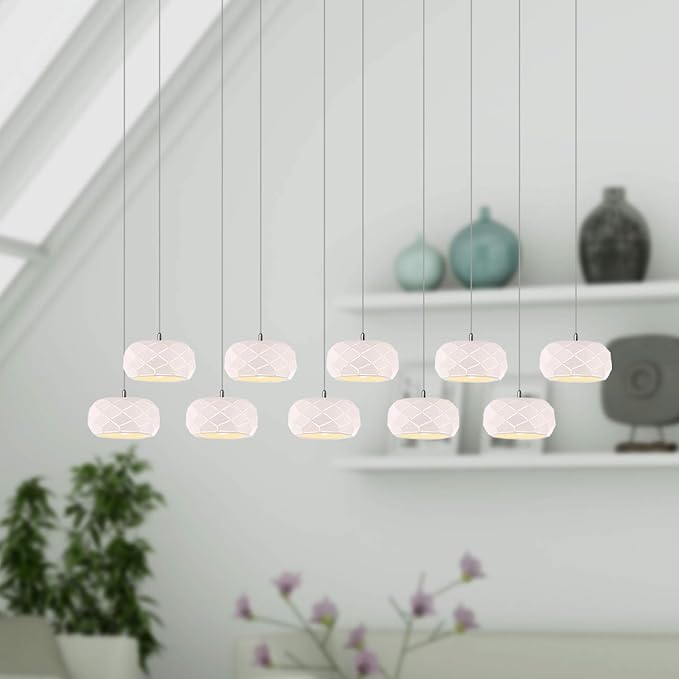 Crust 10 Mini Pendant Lighting White - LED Hanging Light Fixture for Kitchen Island, Bar, Foyer - Cluster Pendants - Dimmable, Adjustable Wire, Lamp Bulb Included