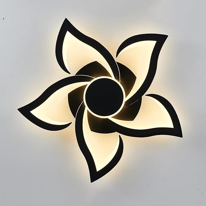 LED Ceiling Light with Remote, Modern Flush Mount Ceiling Light Fixtures, Black 24" Flower Close to Ceiling Light Fixtures, 3000K-6000K Dimmable Ceiling Lamp for Bedroom, Kitchen, Dining room