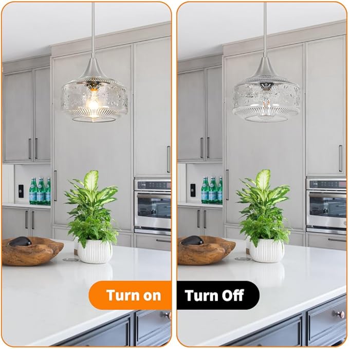 Brushed Nickel Pendant Light, Pendant Lights Kitchen Island with Large Globe Glass Lampshade, Pendant Light Fixtures with Adjustable Cable, Hanging Light for Dining Room Bathroom Bedroom, E26 Base