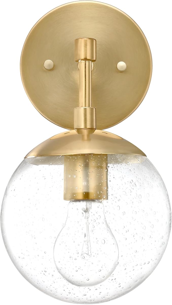 Design House Gracelyn 1-Light Dimmable Wall Sconce, Clear Seedy Glass Globe, Satin Gold, 588871-SG
