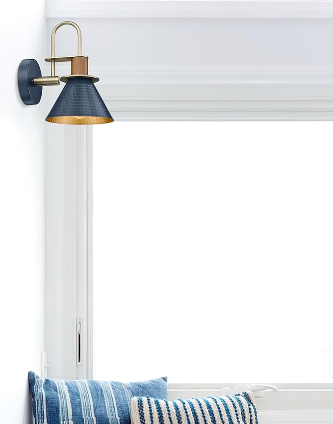 Modern Wall Sconces, HWH Industrial Sconce Wall Lighting Indoor Wall Lamp, 1-Light Barn Vanity Light for Kitchen Bedroom, Hammered Metal Shade, Navy Blue Finish, 5HZG74B-L BL+BG