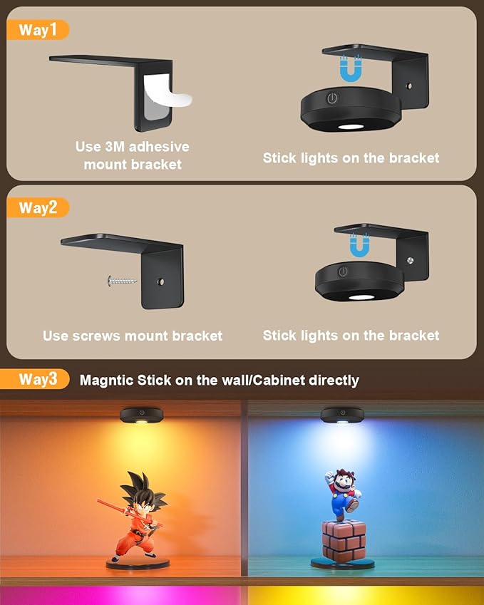 WILLED RGB Lights,Poster Lights,Battery Operated Rechargeable Picture Light,Puck Light with Remote,9 RGB Colors,Dimmable&Timer,Art Gallery Lighting,Display Lighting for Paintings Wireless