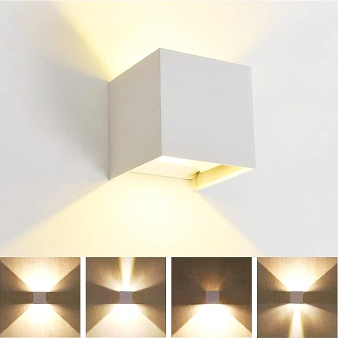 2 PCS 12W Outdoor Sconces Wall Lights LED Exterior/Interior Up and Down Lights IP65 Waterproof Modern Outdoor Lighting Fixtures Square Aluminum Exterior Wall Mount Light White 4000K Natural Lights