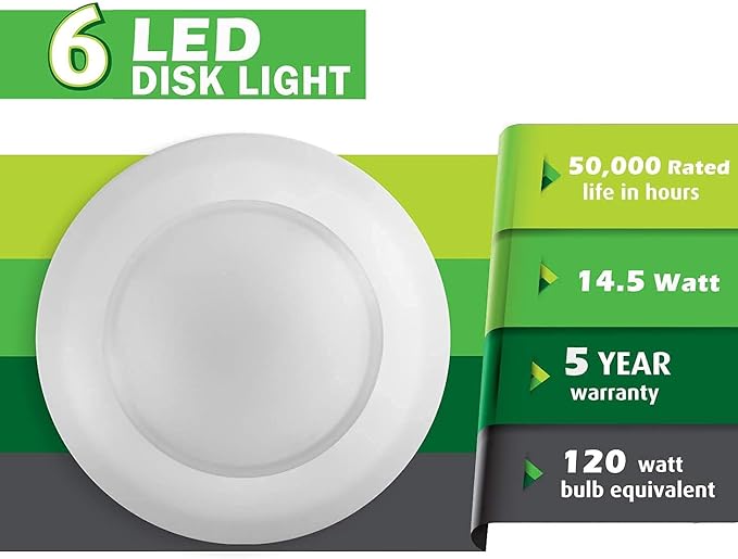 7.5 Inch Flush Mount Ceiling Light Fixture (6 Pack) - 16.5W, 1500Lm, 120V, 6000K Modern Kitchen Recessed Ceiling Lamp | Wet Location Dimmable LED Light | ETL, 4/6" J-Box