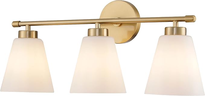 Hamilyeah Gold Bathroom Vanity Light Fixtures Over Mirror, 3 Light Vanity Lights with Frosted Glass, Industrial Vanity Lighting Fixtures for Bath, Restroom