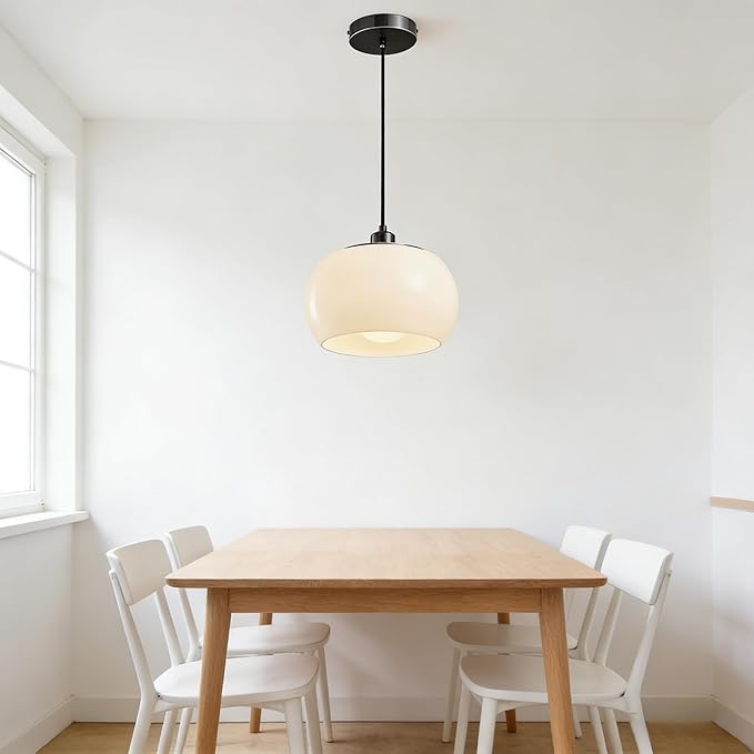 2 Pack Black Vintage Pendant Lights 1-Light Flush Mount Chandelier White Glass Ball Shade Kitchen Island Light for Hallway Dining Room, Globe Pendant Fixtures