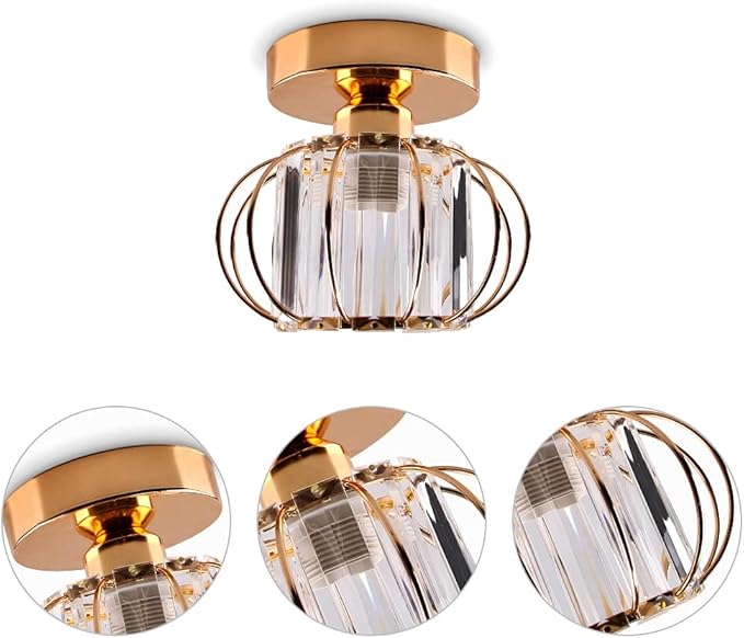 Gold Modern Semi Flush Mount Ceiling Light Fixture Mini Chandeliers Crystal Ceiling Flush Mount Ceiling Lighting Fixture Lampshade for Bedroom Kitchen Hallway Staircase Closet Dining Room E26 Base