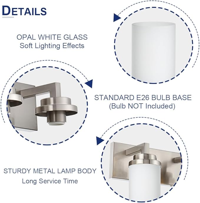 TODOLUZ Bathroom Vanity Light Fixture Over Mirror with Brushed Nickel, Modern 4-Lights Wall Sconces Lighting for Bedroom Living Room Opal White Glass Shades