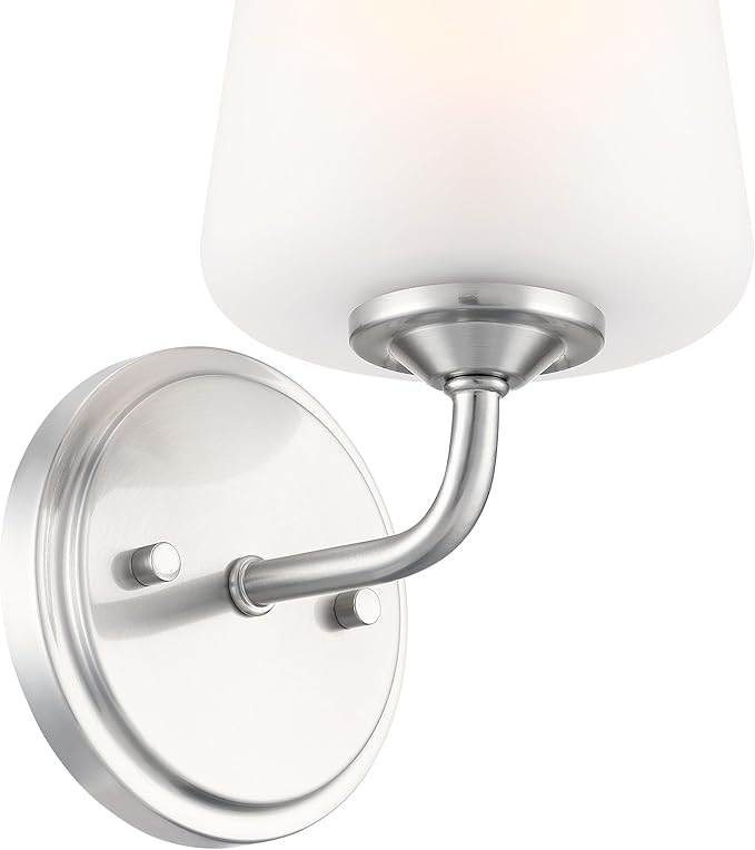 Design House 589283 Stasia Wall Light Sconce with Frosted Glass Tapered Shade for Bathroom Bedroom Entryway, Satin Nickel