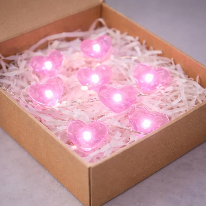 BOHON Valentine Day Decorations, 13 ft 40 LEDs Pink Heart Lights String | Fairy String Lights Battery Operated, Valentine Decor for The Home Indoor Garland Party Galentines Day Decorations Pink