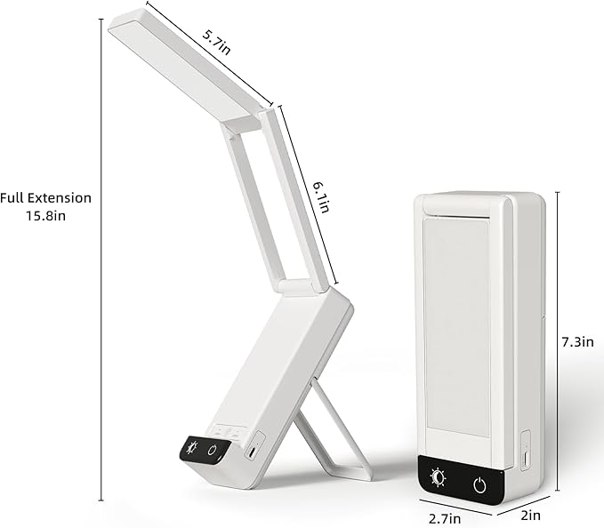 EZVALO Rechargeable Desk Lamp, 6000mAh Battery Wireless Light, Cordless Table Lamp for Book Reading, Foldable Mini Lamps & Portable, 3-Color Dimmable Small Light for Bed, Nail Lamp, Craft, White