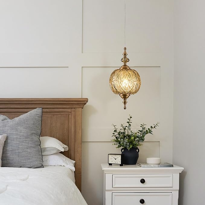 Vintage Amber Pendant Light Fixtures E26 Bulb Pendant Lights for Bedroom Living Room Dining Room Kitchen Island Hallway