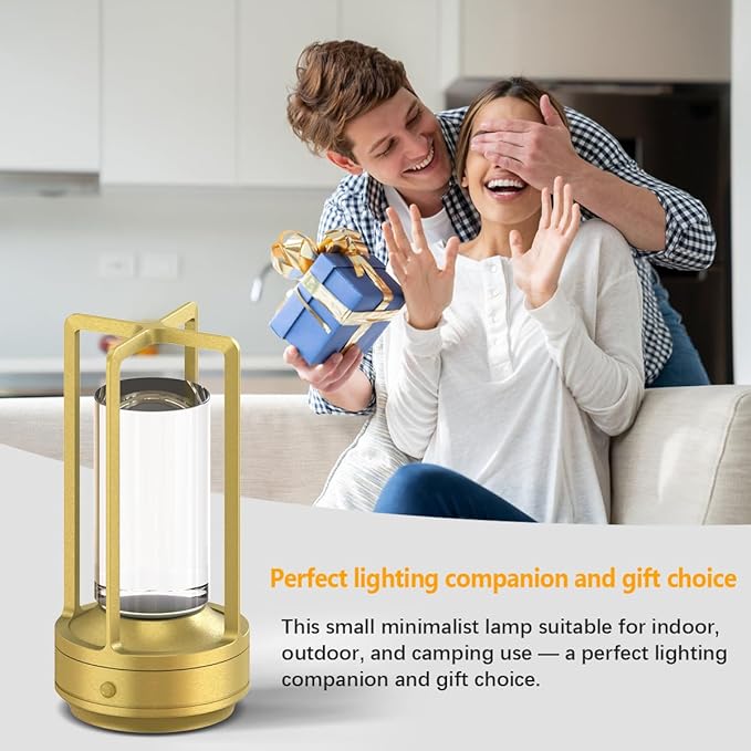 Small Cordless Table Lamps Rechargeable Set of 2 for Indoor/Outdoor, Portable Battery Operated Powered Lamps, Dimmable 3 Color Modes Waterproof, LED Desk Lights for Bedroom/Restaurant/Camping-Gold