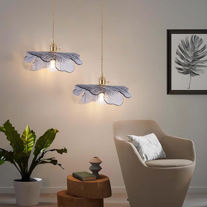 Plug in Pendant Light Fixtures,Hanging Light Fixture 12.9in Blue Glass Pendant Light,E26 Pendant Lighting for Kitchen Island, Bedroom, Dining Room, Living Room