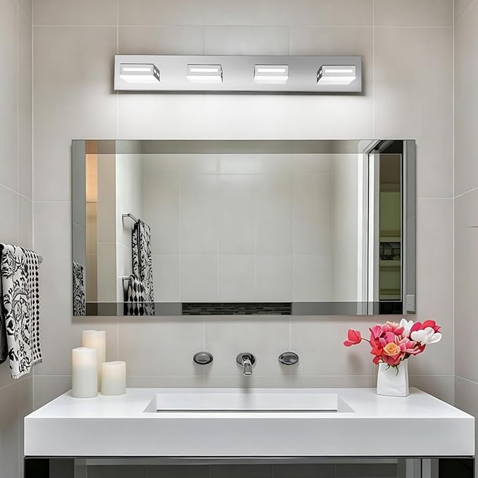 LED Modern Bathroom Light Fixtures, 4-Light 30-Inch Dimmable 5CCT Adjustable Chrome Vanity Lights for Bathroom Lighting Fixtures Over Mirror, 350° Rotatable Wall Lamp