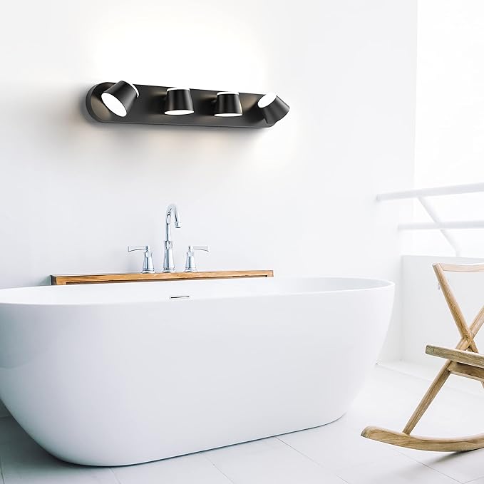 URSOLA 4 Light Bathroom Vanity Light, LED Black Wall Light Fixtures, Up and Down Rotatable Dimmable, 27 inch Bathroom Lighting Fixtures Over Mirror