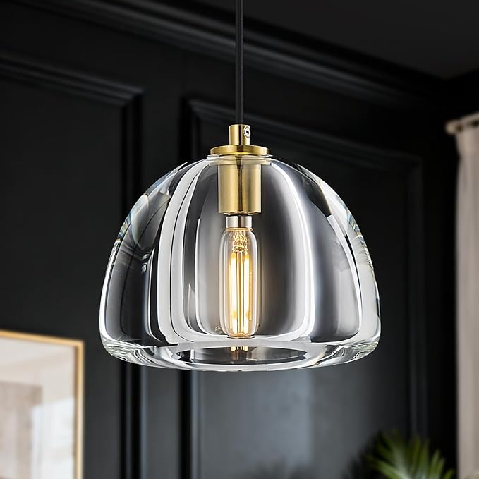 Modern Gold Pendant Lights Kitchen Island Ceiling Chandelier Indoor Crystal Hanging Light Fixtures for Dining Room Kitchen Living Room Bedroom(B-2Pack)