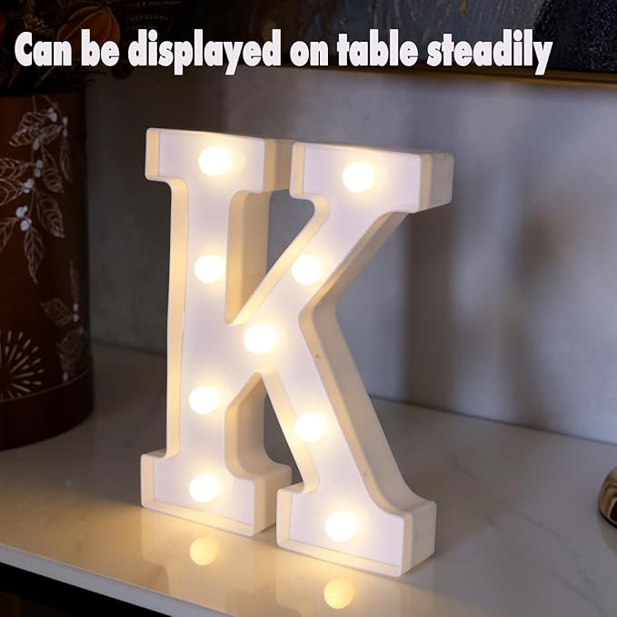 DyingSwan Small Led Marquee Letters, Light Up Letters, 8.58 Inch Led Letter Lights, Battery Powered Lighted Sign for Table, Party, Birthday, Christmas Decor (Letter K)