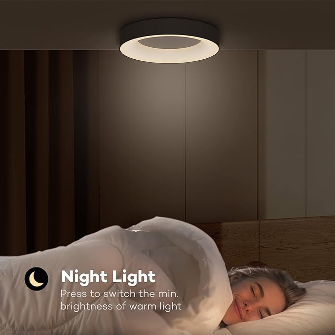 Annaror RGB Led Flush Mount Ceiling Light with Remote Control, 11 Inch 24W Black Ceiling Light Fixture, 3000K-6500K Light Color Changeable, Modern Ceiling Lights for Bedroom Kids Room