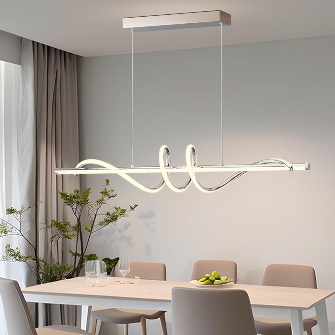 Modern LED Pendant Lights Kitchen Island,3000k-6000K Adjustable Color Dining Room Light Fixture,Dimmable with Remote Control Aluminum for Kitchen, Living, Dining,Bedroom(39in Chrome Silver