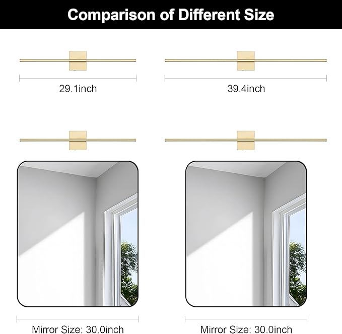 Battery Operated Wall Sconce, 5CCT Dimmable Gold Wall Lights with Remote Control, Timable LED Wireless Wall Sconces, 350° Ratate for Bathroom, Living Room, Hallway 29.1 Inch 1 Pack