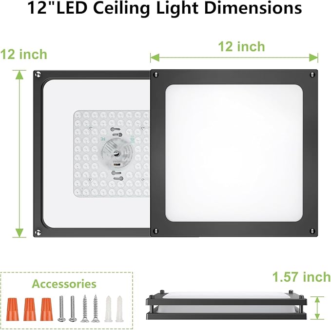 Square Ceiling Light Fixture - 36W 3000K/3500K/4000K/5000K/6000K Adjustable Flush Mount Led Light for Bathroom Bedroom Kitchen Hallway (8 Pack Black(5CCT), 12 Inch)