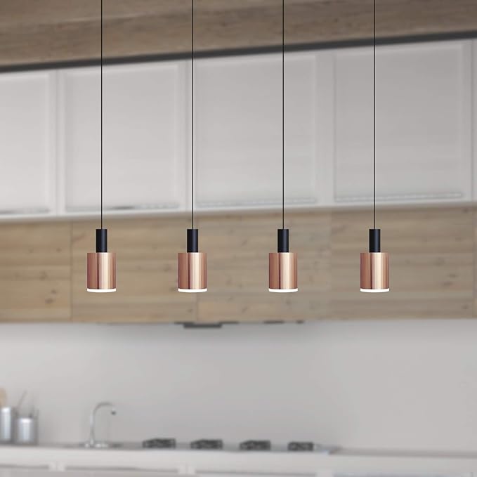 Virgo 4 Mini Pendant Lighting Black-Copper - LED Hanging Light Fixture for Kitchen Island, Bar, Foyer - Cluster Pendants - Dimmable, Adjustable Wire, Lamp Bulb Included