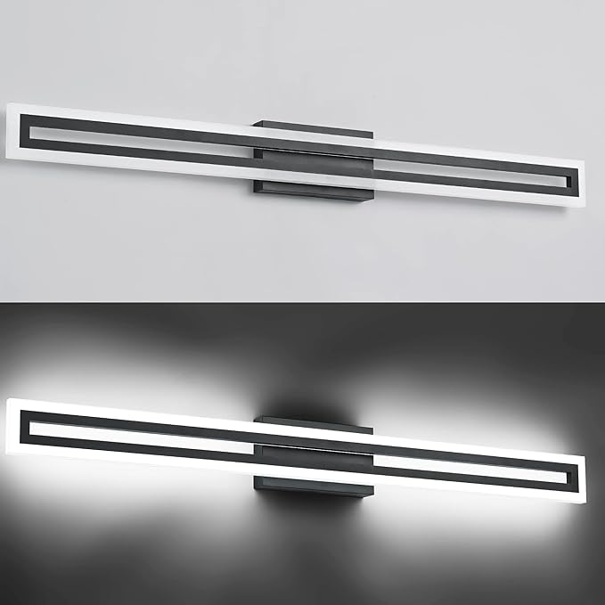 SOLFART Vanity Light Bathroom Light Fixtures Over Mirror Bathroom Vanity Light Fixtures Black Modern Light Fixture 6000K