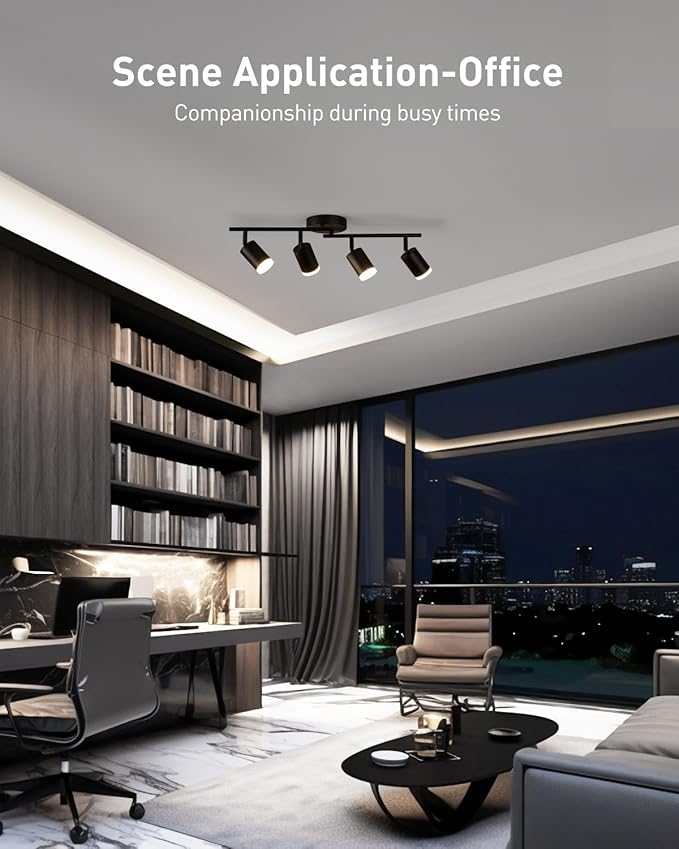 Bojim Flexible Led Track Lighting, 4-Light Black Track Lighting Fixtures Ceiling, Ceiling Spotlight with Foldable Light Arms for Kitchen, Closet, Bedroom(GU10 Socket, Bulbs Not Included)