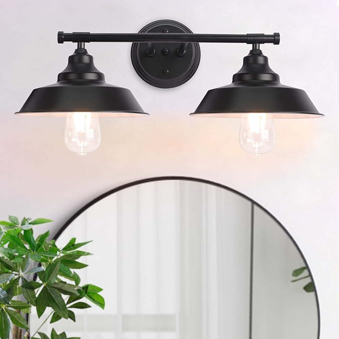 GoYeel Bathroom Light Fixtures 2 Light - 21" Matte Black Vanity Lights for Mirror Rustic Industrial Bathroom Wall Light Fixtures, E26 Bubes