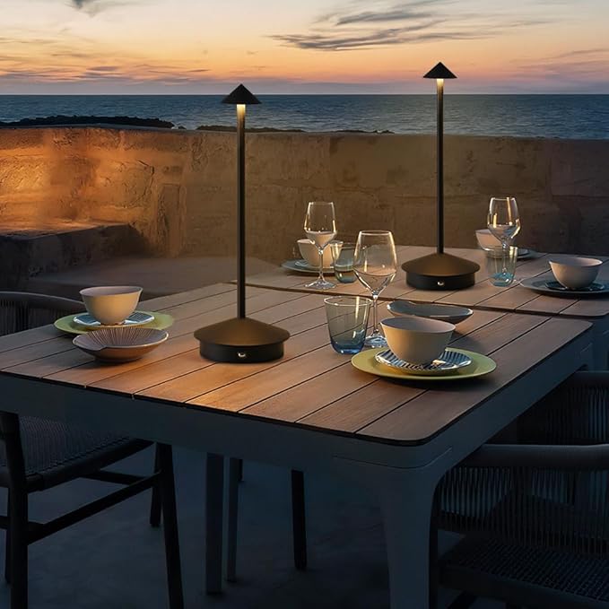 2 Pack LED Rechargeable Cordless Table Lamps,Portable Outdoor 5000mAh Battery Operated Table Light Touch Control 3 Color Dimmable for Patio/Cofee/Restaurant/Camping/Dining/Bedroom-Black