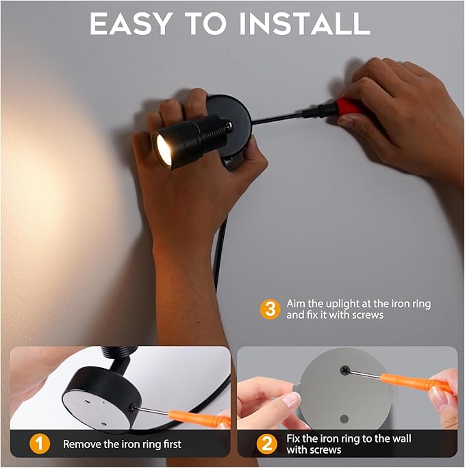 2 Pack Uplighting Indoor, 12W Uplights & Spot Lights with 8° to 60° Zoom Head, Stepless Dimming & Color Temperature Accent & Floor Can Light, Remote & Timer for Plants, Art, Pictures