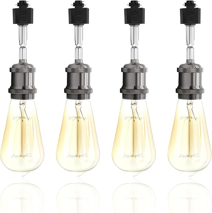 H Type Track Lighting Heads E26 Track Light Heads Modern Pendant Track Lighting Fixtures Ceiling with Glass Lamp Shade for Kitchen, H Track Lighting Rail System Compatible, 4 Pack (No Bulbs)