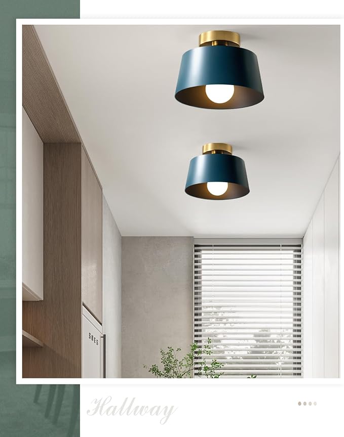 Ceiling Light Fixture, Hallway Ceiling Light with Gold Plate and Matte Black Shade, Modern Simple Style Porch Light Fixtures Semi Flush Mount (Blue)