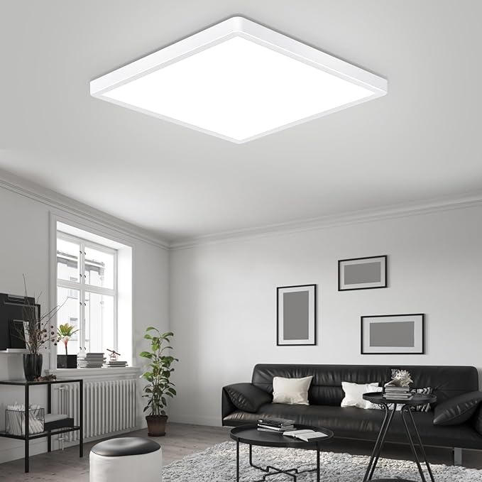 12 Inch 24W LED Flush Mount Ceiling Light Fixtures, 3000K/4000K/6000K Adjustable Square LED Ceiling Light, 2800LM Flat Panel Ceiling Light Fixture for Hallway, Kitchen, Bedroom (White-6 Pack)
