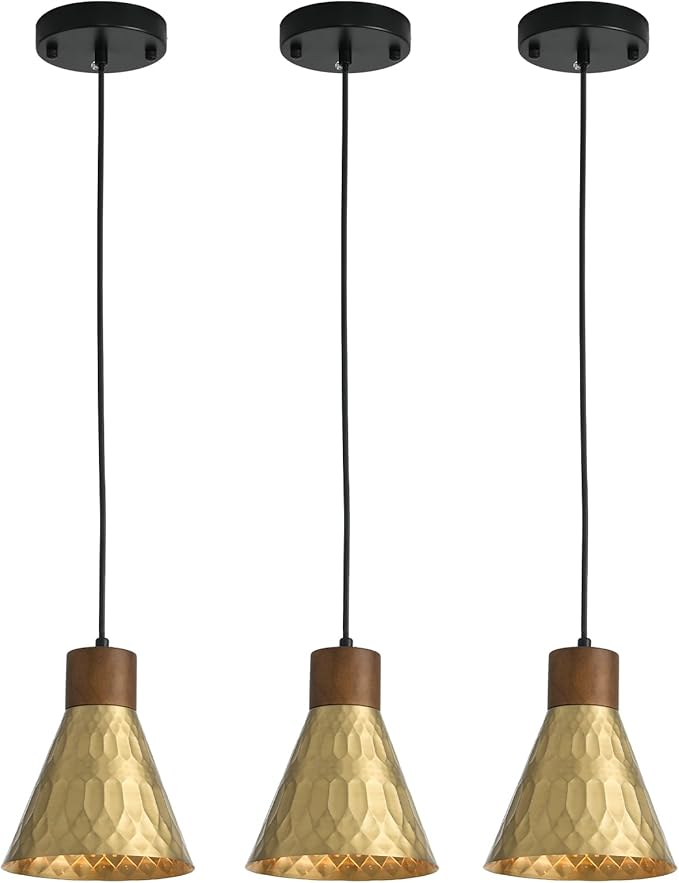 Modern Brass Pendant Lights Kitchen Island, Mid Century Dome Pendant Light, Small Industrial Hanging Pendant Lighting for Dining Room, Bedroom, Sink, Bar, 3 Pack