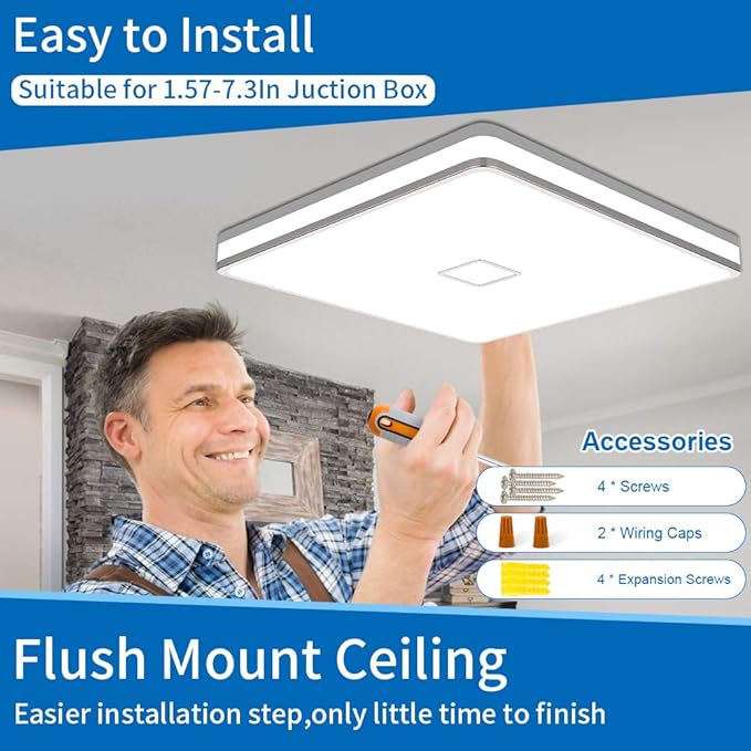 Airand Led Square Ceiling Light 24W 2050LM 12.8in Flush Mount Light Fixture Ceiling Lights Waterproofing No Flicker IP44 80Ra+ 5000K Cold White Led Light for Bedroom Kitchen Bathroom(Cold White)