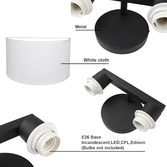 Yosoan 2-Light White Fabric Boho Wall Sconce Indoor Hallway Light Fixture, Dual Vintage Industrial Aged Hardwired Sconces Wall Lighting Semicircle Textile Shade for Bedroom Living Room Corridor Study