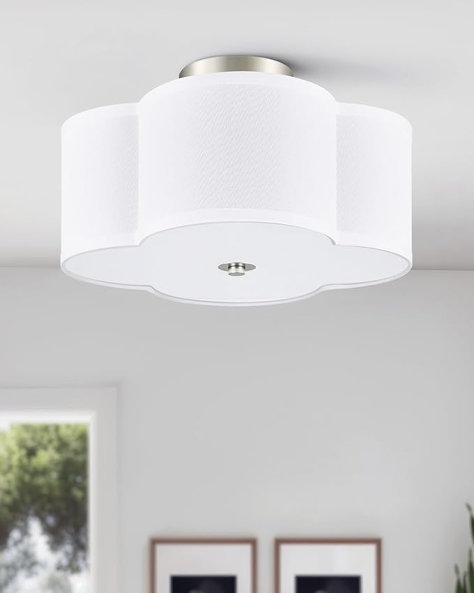 VONLUCE Semi-Flush Mount Ceiling Light, 12.8" Modern 4-Light Ceiling Light Fixture with White Clover-Shaped Shade 4 E26 Sockets for Bedroom Entryway Living Room, Nickel Finish, ETL Certificated