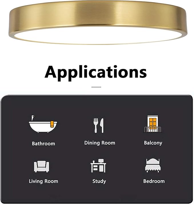 2 Pack 12 Inch Brushed Gold Metal Flush Mount LED Ceiling Light,3000K-5000K 20W Thin Round Ceiling Lamp,Modern Low Profile Ceiling Light Fixtures for Bedroom Living Room Kitchen Bathroom