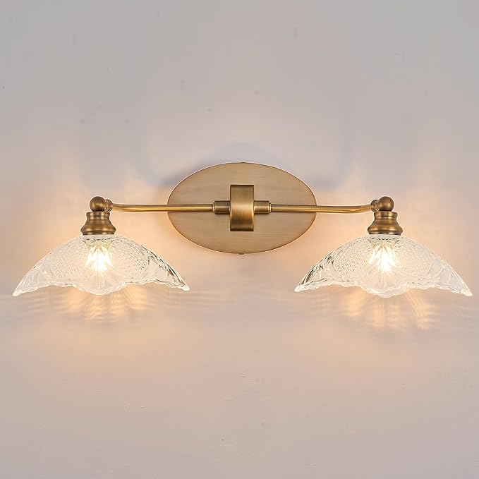 Vintage Vanity Lights, 2-Light 22.83in Antique Brass Bathroom Light fixtures(Requires E12 Bulb, Not Included)