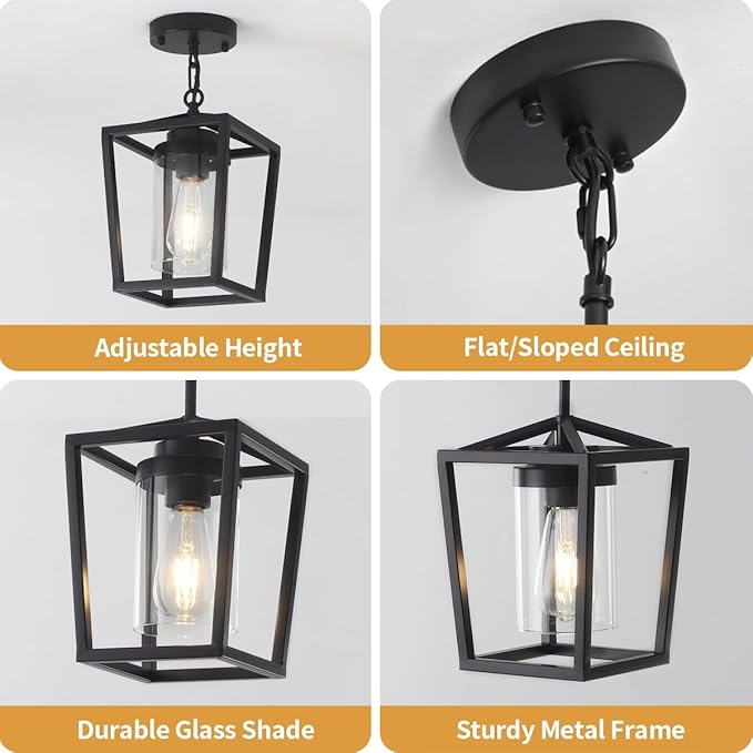Pendant Lights Kitchen Island,Farmhouse Black Pendant Light Fixture, Lantern Hanging Light Fixture Kitchen Chandelier for Dining Room Foyer Hallway Light