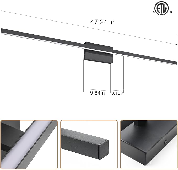 VOLISUN 48 inch Vanity Light for Bathrooms, 30W Dimmable 5CCT Bathroom Light Fixture Over Mirror, Black Bathroom Vanity Light Bar -ETL Certificated