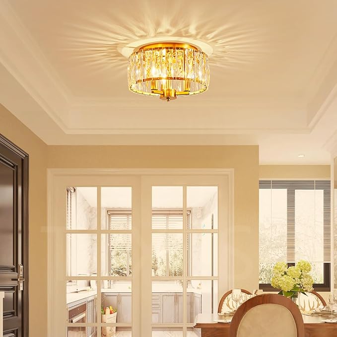 AGV LIGHTING CL002CO Crystal Semi Flush Mount Ceiling Light Fixture, E12 Base 3-Lights, D13 x H15, Copper Finish