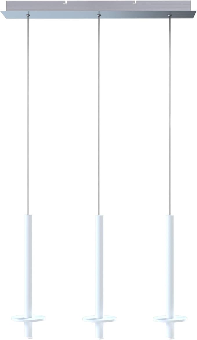 Draco 3 Pendant Lighting White – LED Hanging Light Fixture for Kitchen Island, Bar, Foyer – Equilateral Cluster of Mini Metal Rod Pipe Tube Cylinders – Dimmable, Adjustable Wire, Lamp Bulb Included