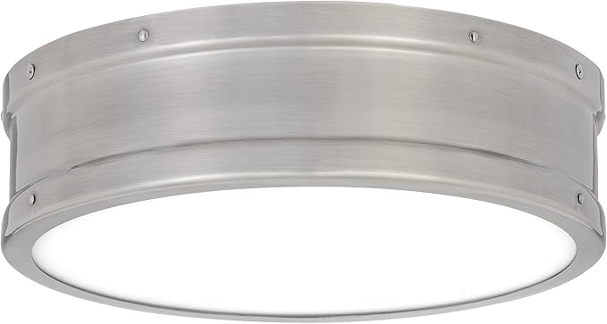 Quoizel Ahoy Round Flush Mount Ceiling Light, 13 Inch Antique Polished Nickel Drum Light with Metal Shade, 25 W LED, 1700 Lumens, Close to Ceiling Light Fixtures for Home, Kitchen or Office Lighting