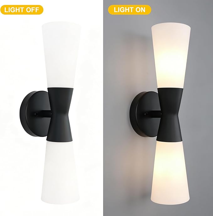 Bathroom Wall Sconce, Modern Indoor Vanity Light Fixtures 17", Up Down Lighting, Wall Mount Lamp for Living Room Bedroom Hallway Stairway Fireplace Mirror E26 Base 1PC White&Black