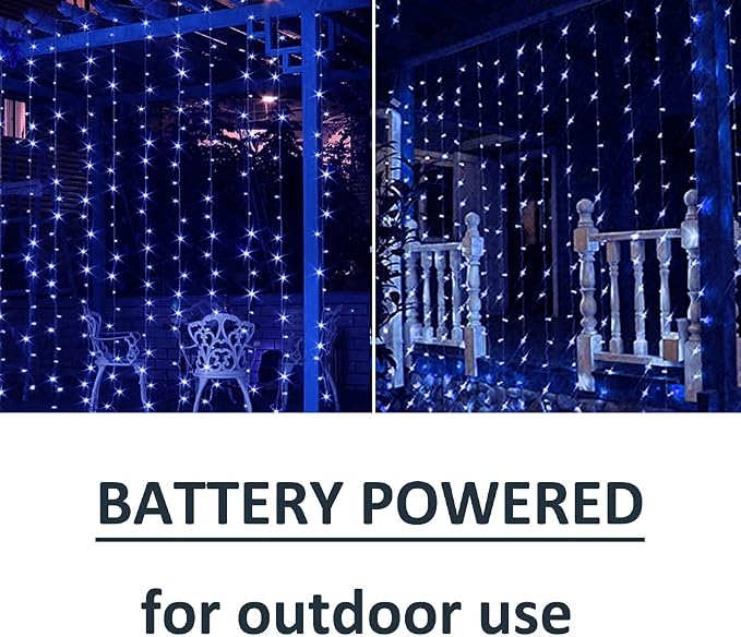 Solhice Curtain Shower Light Blue, 72 x 72 Inches Battery Operated Waterproof 180 LEDs Curtains Fairy Lights with 10 Hooks for Inside Shower (NO Curtain)